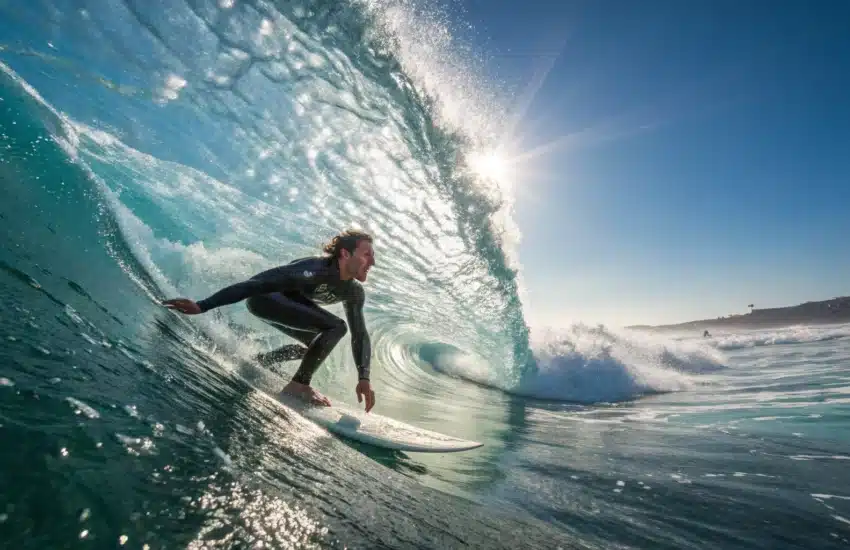 un surfeur sur une vague dans l'océan altlantique