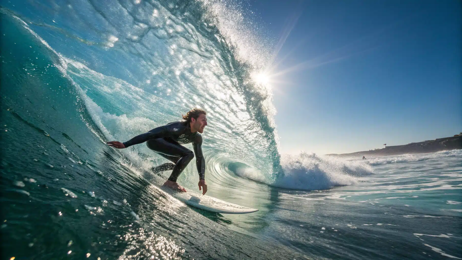 un surfeur sur une vague dans l'océan altlantique